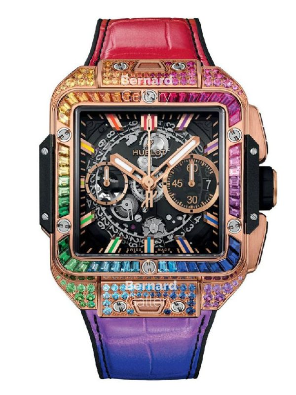 ساعت مچی مردانه هابلوت Hublot Square Bang Unico King Gold Rainbow - 42 mm