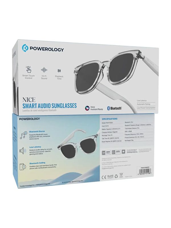 عينك هوشمند پاورلوژی مدل نایس Powerology Nice Smart Audio Sun Glasses PWHY1009 رنگ سفید